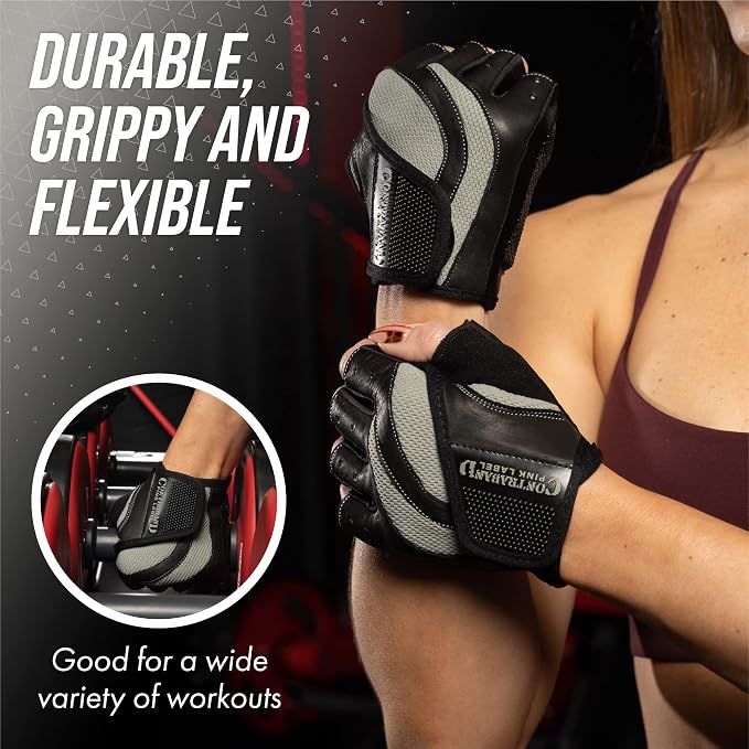 Contraband Pink Label 5437 Womens Extreme Grip Weight Lifting Gloves w/Heavy Rubber Padded Palm (Pair) - Heavy Duty Palm w/Griplock Silicone & Rubber Grip Pads for Gym Workouts