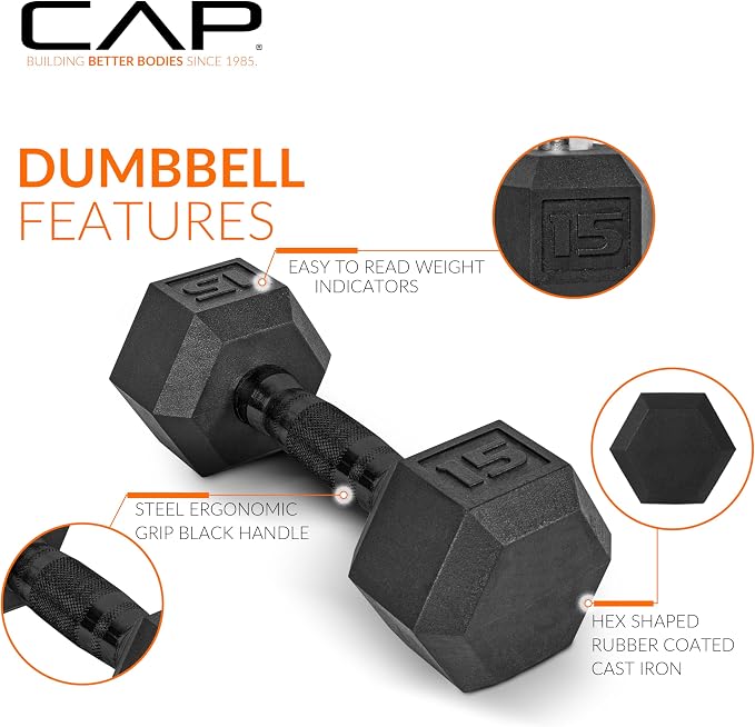 CAP 280 LB, 550 LB, 1200 LB Dumbbell Set with Horizontal 2-3 Tier Rack, Rubber Hex Free Weights, Home Gym Weight Set for Strength Training