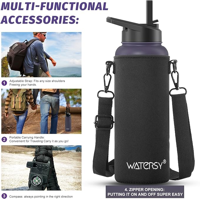 40oz Insulated Water Bottle (Cold for 48 Hrs),BPA Free&Leak Proof,Stainless Steel Water Flask,Water Jug with Straw Spout Lids for Gym,Hiking,Travel,Purple