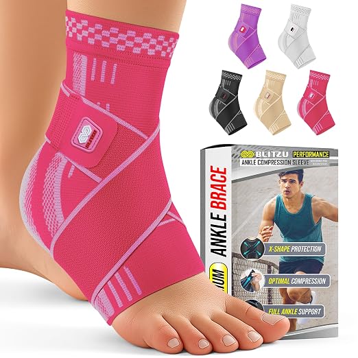 BLITZU Ankle Brace for Men & Women, Foot Compression Sleeve w/Arch Support | Open Toe Socks, Stabilizing Wrap for Torn Ligaments, Sprained Ankle, Achilles Tendonitis, Arthritis, Recovery, Sport, Fitness