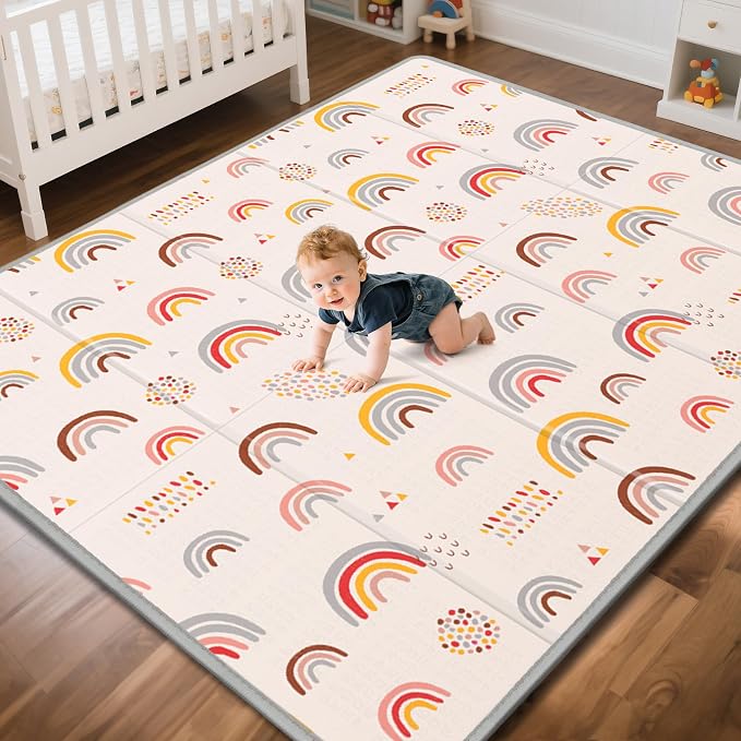 Baby Play Mat, 79"X71" Extra Large, Reversible Star & Rainbow | Non-Toxic Tummy Time,Baby Play Mats for Floor,Waterproof,Baby Crawling Mat,Soft Foam Mat for Babies and Toddlers