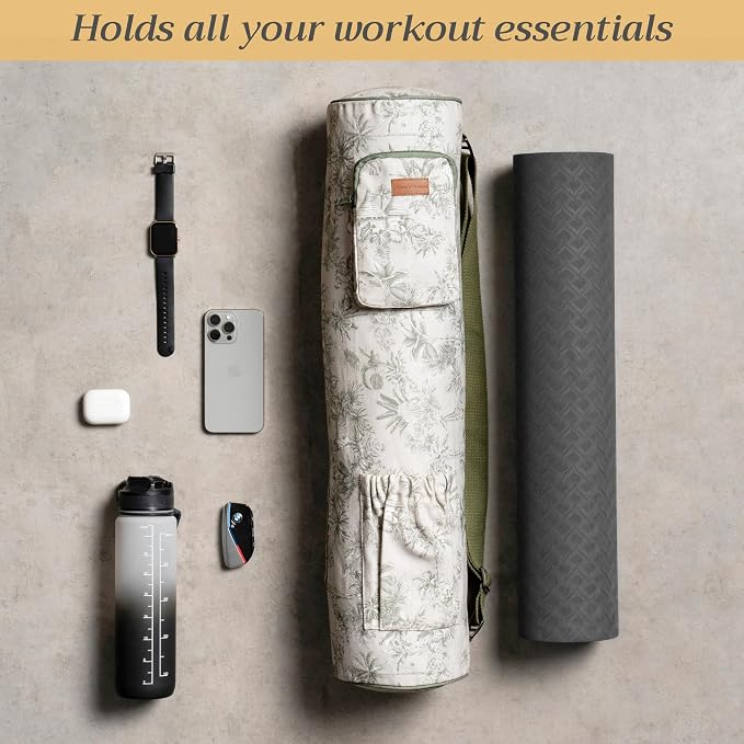 Maison d' Hermine Yoga Mat Duffle Bag Gym Tote Yoga Mat Carry Bag | Cylindrical bag for Woman Men Gifts Adjustable shoulder straps with Drawstring Water Bottle Pocket and zipper pocket