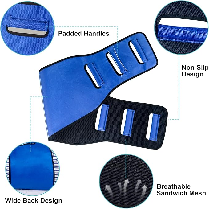 Transfer Belt Transfer Sling Padded Gait Belts with Seniors Patient Lift | Heavy Duty Gait Belt,Mobility Standing and Lifting Aid for Disabled,Elderly,Injured-Safely Move from Bed and Wheelchair(Blue)
