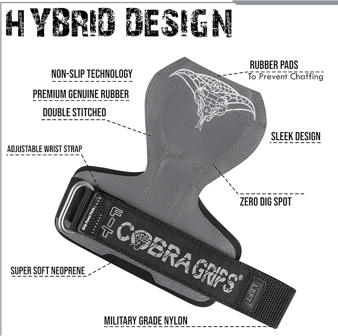 Cobra Grips Weight Lifting Gloves with Adjustable Neoprene Padded Wrist Wraps - Heavy Duty Alternative to Power Lifting Hooks for Deadlifts
