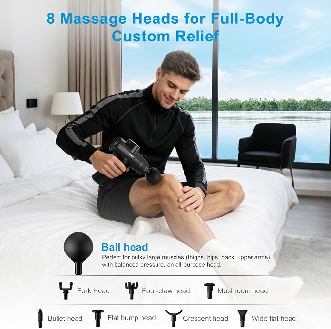 LEERCON Massage Gun Deep Tissue, Mini Muscle Massager Gun for Pain Relief | Electric Back Massager for Athletes with 8 Massage Heads and 6 Speeds 1800mAh Portable Gift for Men Women Dad Mom