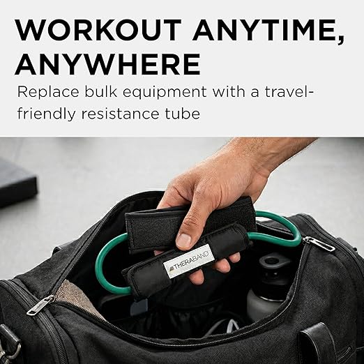 THERABAND Resistance Tubes, 12" Padded Cuffs, Green, Heavy, Level 3 | Professional TheraBand elastic resistance for exercise, physical therapy and at-home workouts