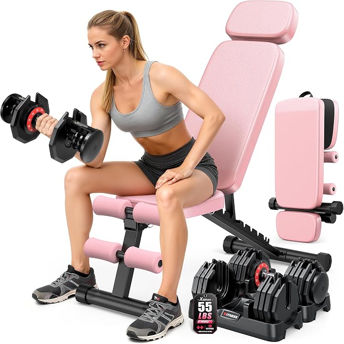 XDDIAS Workout Bench, 10 Backrests Adjustable Weight Bench with Extended Headrest, 800LBS Foldable Weight Bench for Home Gym, Incline Decline Flat Bench Compact for Small Space Training