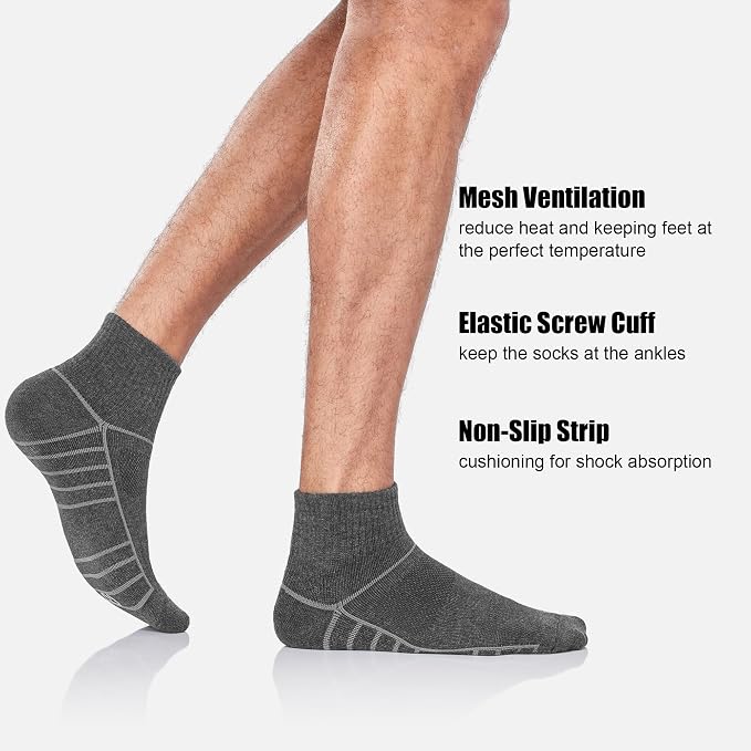 Lapulas Athletic Quarter Socks for Men Women, Cotton Mesh, Cushioned Arch Support, Non-Slip Running Ankle Design, 6 Pack