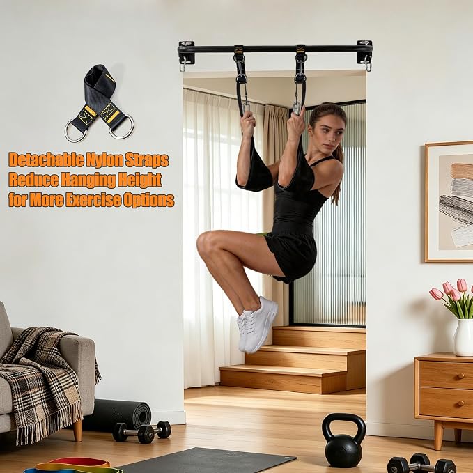 Wall Mounted Pull Up Bar, Carbon Steel Doorway Chin Up Bar for Home Gym | Reinforced plate supports fit joists and studs, creating a stable space-saving upper-body strength training station.