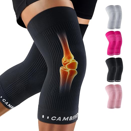 CAMBIVO Knee Brace for Women and Men (2 Pack), Ultra-Thin Lightweight Knee Compression Sleeve (Black, Medium)