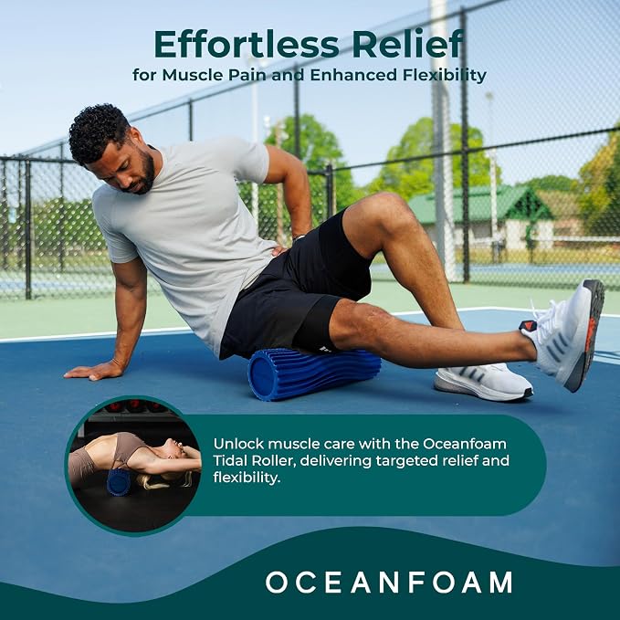 Oceanfoam Tidal Roller - Royal Blue - Muscle Massage Foam Roller for Back Pain & Stretching - Firm and Ergonomic Wide Wave Textured - Yoga, Athletics, & Wellness - Full Size, 20" x 5"