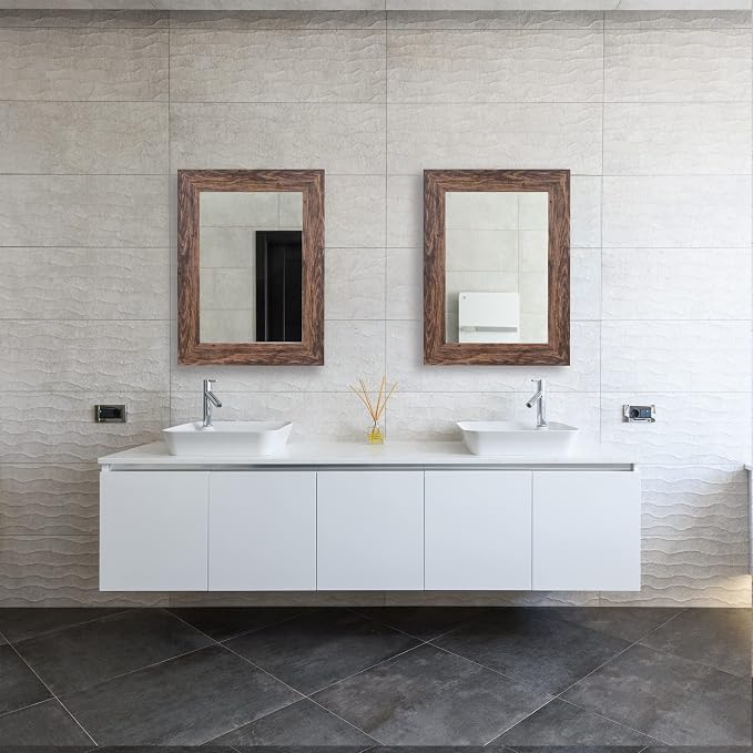 Syndra Wood Mirror with Frame, Rustic 24X32 Inch Wall Mounted Vanity Mirror with Large Wood Frame, Farmhouse Bathroom Mirror for Bedroom, Living Room, Entryway Wall Decor(Teak)