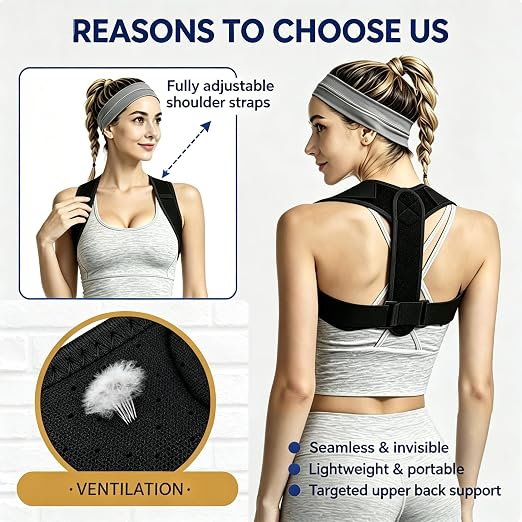 Posture Corrector for Women and Men, Adjustable Upper Back Brace, Breathable Back Support Straightener, Providing Pain Relief from Lumbar, Neck, Shoulder, and Clavicle.