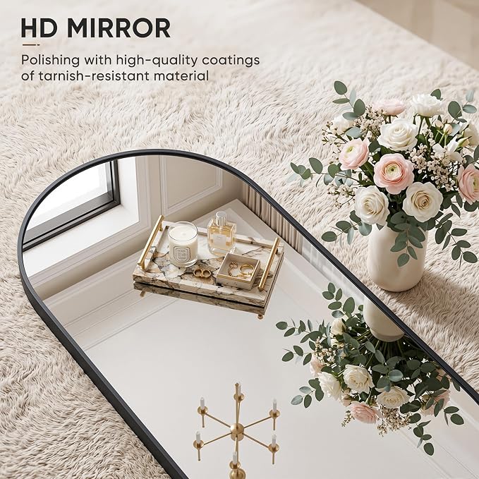 Full Length Mirror, 58"x18" Arched Floor Mirror Freestanding, Floor Standing Full Body Mirror with Stand for Bedroom, Hanging Mounted for Living Room Cloakroom