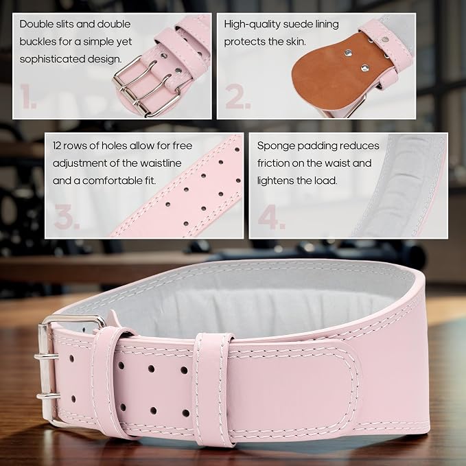 Women's Weight Lifting Belt 4 Inch Wide, Gym Powerlifting Belt for Women with Padded Lumbar Support, Adjustable Fitness Belt for Deadlift, Squats, Cross Training & Workout