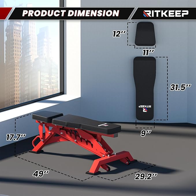 RitKeep Adjustable Weight Bench, 1300LB Capacity for Garage & Home Gym | Weightlifting Workout Bench with 40 Adjustment Positions for Incline, Decline, Bench Press and Full-Body Training -RAB-3000