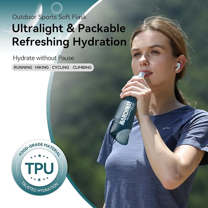 MARCHWAY Soft Hydration Flask with Wide Mouth, 300ml/500ml Collapsible TPU Water Bottle, Leakproof Portable Flexible for Running, Hiking, Cycling, Climbing, Gym, Travel (2pcs Blackish Green 300ml)