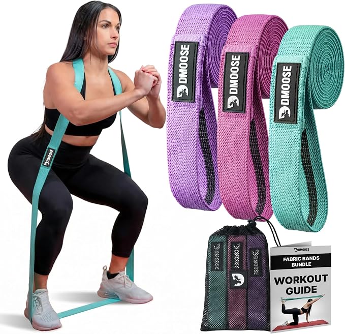 DMoose Fitness Fabric Resistance Bands for Full Body Exercises - Non-Slip Thick Cloth Stretch Band for Squats, Lunges & Bicep Curls - Long Resistance Bands for Working Out - Booty Band for Men & Women