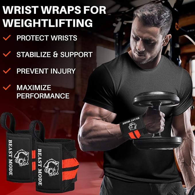 TECEUM Elastic Cotton Weightlifting Wrist Wraps with Thumb Loops, 1 Pair
