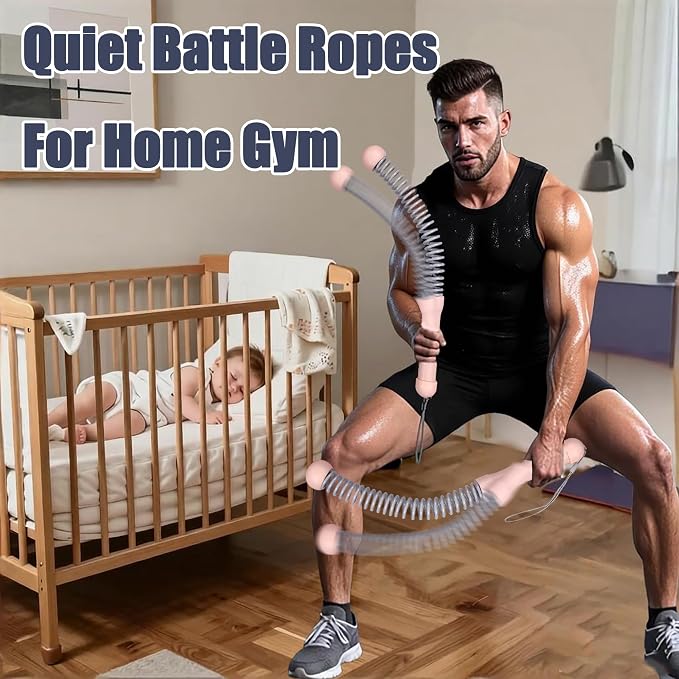 2nd Gen Ropeless Battle Ropes for Home Gym, Heavy Duty Portable Cordless Battle Ropes with Integrated Spring (No Screws), Weighted Exercise Rope for Men & Women, HIIT Workout Equipment