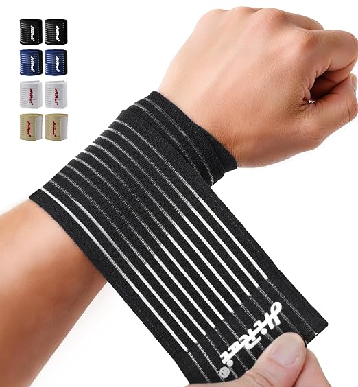 HiRui 2-Pack High-Elastic Wrist Support Straps Wrist Compression Bandage - Wrist Wraps Wristbands for Carpal Tunnel Arthritis Tendonitis Weightlifting Tennis Basketball - Breathable Soft (Black)