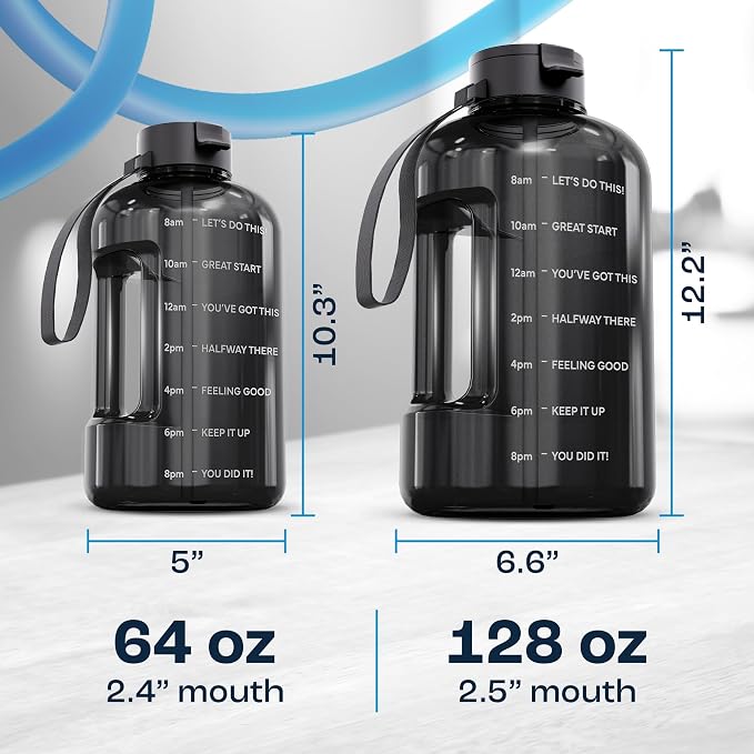 AQUAFIT 1 Gallon Water Bottle with Motivational Quotes | BPA Free 1 Gallon Water Bottle with Straw and Chug Lids - Leakproof Gym Water Bottle with Carry Handle (Blue)
