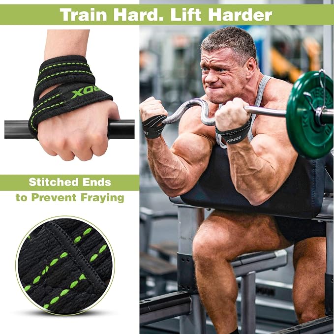 RDX Weight Lifting Straps Figure 8, Anti Slip Strap with Cuffs Wrist Support for Gym Workout Deadlift Powerlifting Bodybuilding Weightlifting, Fitness Strength Training, Hand Bar Grip for Men