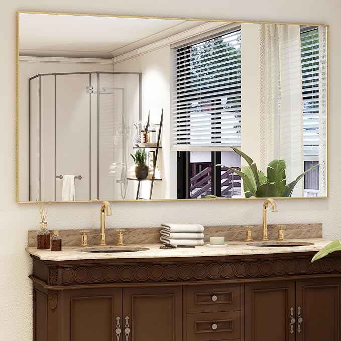 Easly 40"X86" Full Length Mirror with Stand, Gold Large Floor Mirror | Rectangular Full Body Mirror for Bedroom, Living Room or Closet, Wall-Mounted or Freestanding, Aluminum Alloy Frame