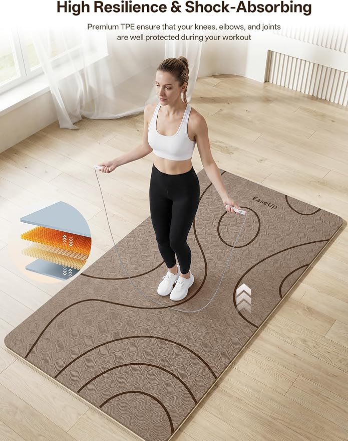 EaseUp Large Yoga Mat 73x35.5x0.4",10mm Thick Non-Slip for Home Workout | Extra thick and wide,TPE material, joint cushioning, easy to clean, wear-resistant, for yoga & Pilates with strap ﻿