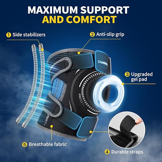 CAMBIVO Knee Brace with Stabilizers, Gel Pad & Open Patella for Men & Women | Open Patella Stabilizer for Arthritis, Meniscus & ACL MCL Relief. Adjustable Compression for Running & Sports Recovery