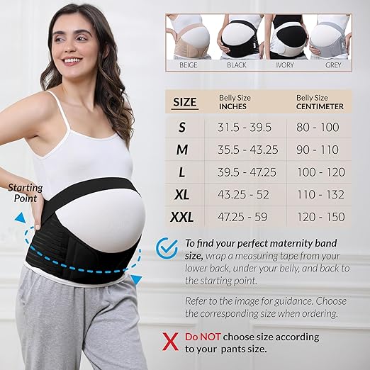 NeoTech Care Pregnancy Belly Band, Maternity Belt, for Pregnancy Belly Support, Back/Pelvic Support (Size M, Black Color)