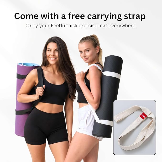Extra Thick Yoga Mat with Carry Strap, 10mm Non-Slip Exercise Mat, 72 x 24 Inch Cushioned Workout Mat for Yoga, Pilates, Stretching & Floor Exercises