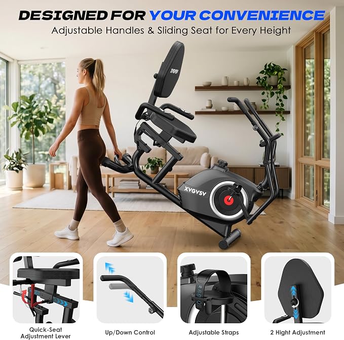 Recumbent Exercise Bike, Stationary Bike for Home with Arm Exercise | Recumbent Bike with 400LB Whisper-Quiet 16 Levels Magnetic Resistance Heart Rate and Multi-Function LCD Comfortable Seat