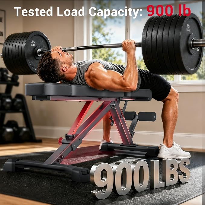 Keppi Weight Bench 900Lb, Adjustable Foldable Sturdy Bench for Home Gym | 900LB Flat capacity,11 back adjustments,fast-fold,30lb portable, PU leather, bands included,home gym & apartment
