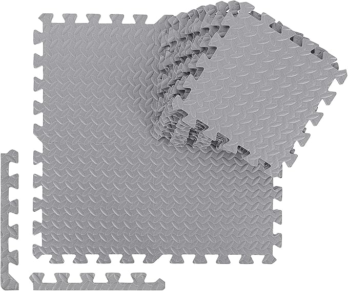 Ecally 100 Pcs 12 x 12 Gym Mat Foam Floor Mats for Home Gym Covers 96 Sq Ft Puzzle Exercise Square Interlocking Carpet Tiles with Border for Workouts Equipment Yoga Pilates (Gray)