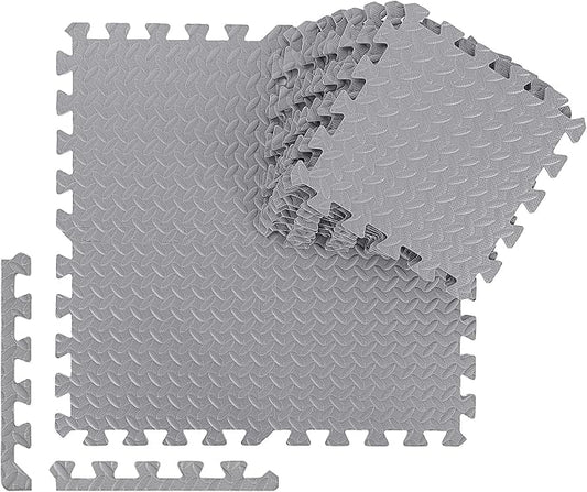 Ecally 100 Pcs 12 x 12 Gym Mat Foam Floor Mats for Home Gym Covers 96 Sq Ft Puzzle Exercise Square Interlocking Carpet Tiles with Border for Workouts Equipment Yoga Pilates (Gray)