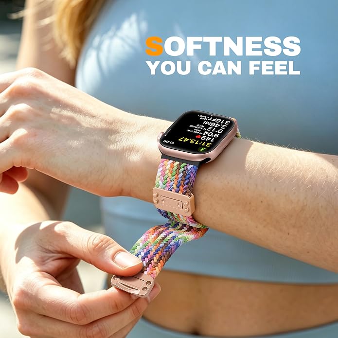 Laffav Braided Stretchy Band Compatible with Apple Watch Bands 42mm 40mm 41mm 38mm 44mm 45mm 46mm 49mm for Women Men, Magnetic Nylon Solo Loop Sport Strap for iWatch Series 11 10 9 8 7 6 5 4 SE Ultra