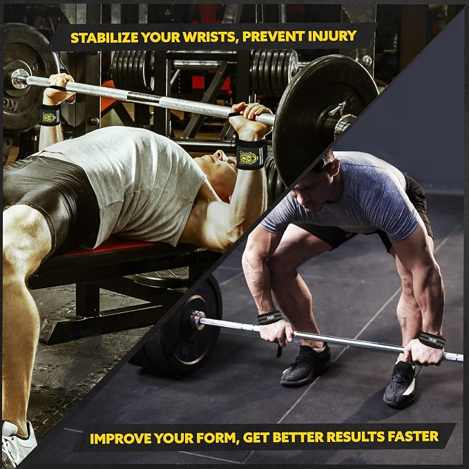 21-Inch Wrist Wraps and 24-Inch Lifting Straps Set for Weightlifting | Heavy-duty wrist support wraps, anti-slip silicone grip straps with padded loops, reinforced stitching for heavy lifts