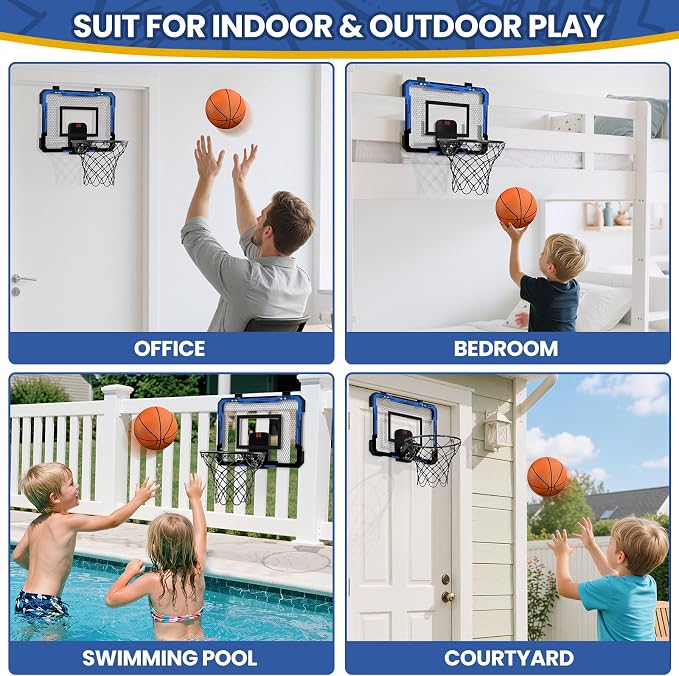 QDRAGON Mini Basketball Hoop with Scoreboard | Over The Door Indoor, with 3 Balls/Inflator/Breakaway Rim, Basketball Toy Gifts for Kids Adults, Suit for Bedroom/Office