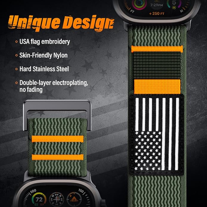 Nylon Sport Ultra 3 Watch Bands for Apple Watch/Ultra 2/1/Series 11/10/9/8/7/6/SE/5/4/3 Men iWatch Bands Men,Elastic Fabric Flag Wristbands Strap for Apple Watch Ultra 3/2/1 49mm 46mm 45mm 44mm 42mm 41mm 40mm 38mm