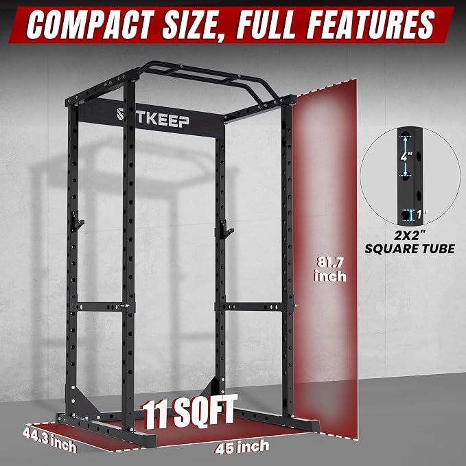 RitKeep Power Rack, Adjustable Multi-Function Squat Rack for Home Gym | 3-in-1 Power Cage with 1200LB Capacity, J-hooks, safety bars and multi-grip pull-up bar for strength training -RMAX 2250