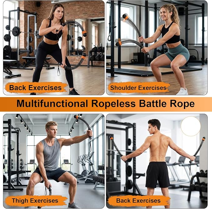 Ropeless Battle Ropes Adjustable Weight, Cordless Battle Ropes for Home Gym, Weighted Portable Battle Rope with Storage Bag, Low Impact HIIT Strength Cardio Workout Rope for Men & Women (Black)