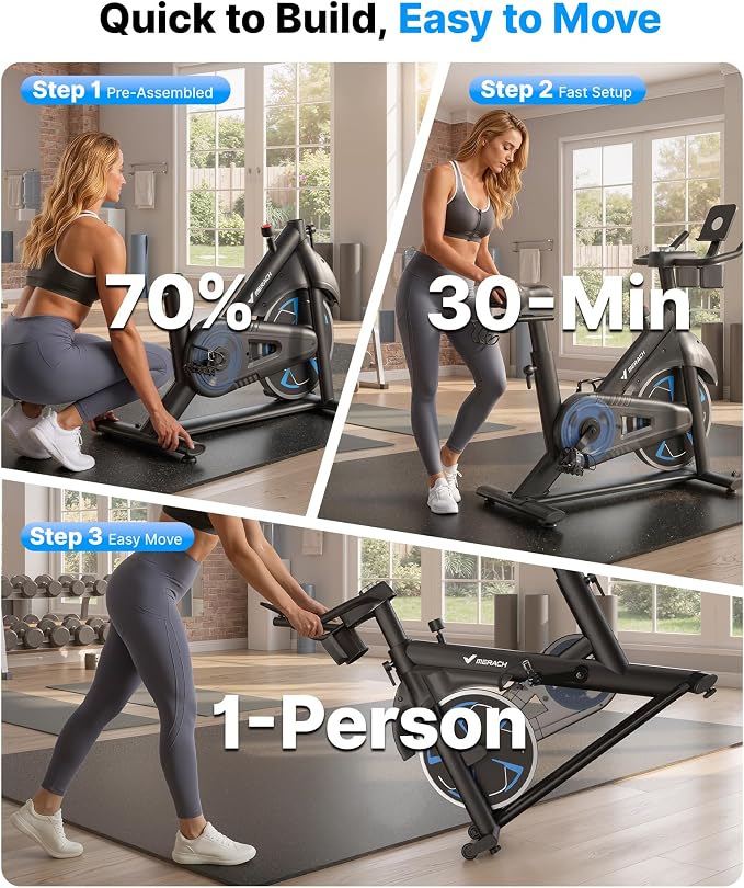 MERACH S36 Exercise Bike, Magnetic Resistance, 330lbs Capacity | Stationary Bike for Home, Quiet Drive, Fitness App with Courses, Adjustable Seat, Indoor Cycling Bike