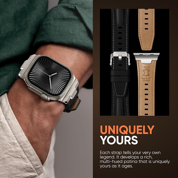 Suitisbest Leather Band Compatible for Apple Watch Ultra Band 49mm 46mm 45mm 44mm 42mm 41mm 40mm, Genuine Leather Replacement Strap for iWatch series 11 10 9 8 7 6 5 4 3 2 1, SE 3 2 1, Ultra 3 2 1