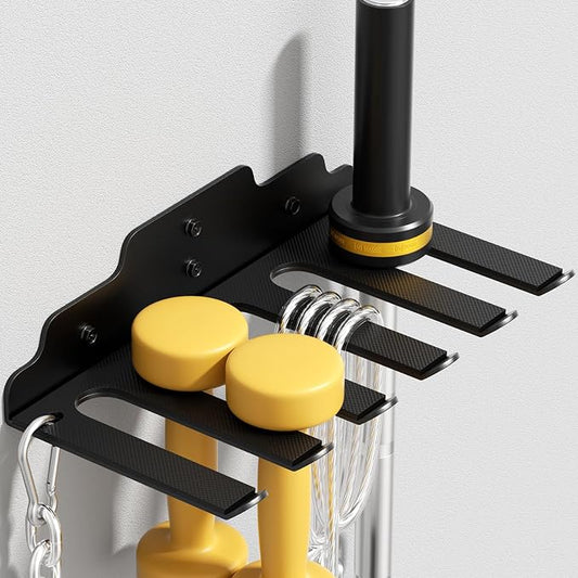 JNIHEEP Olympic Barbell Hanger,Garage Gym Bar Wall Rack,Vertical Barbell Mount Rack,Black Powder Coated,Space Saving Commercial or Home Gym Accessory,Holds Under 33mm Bar Size