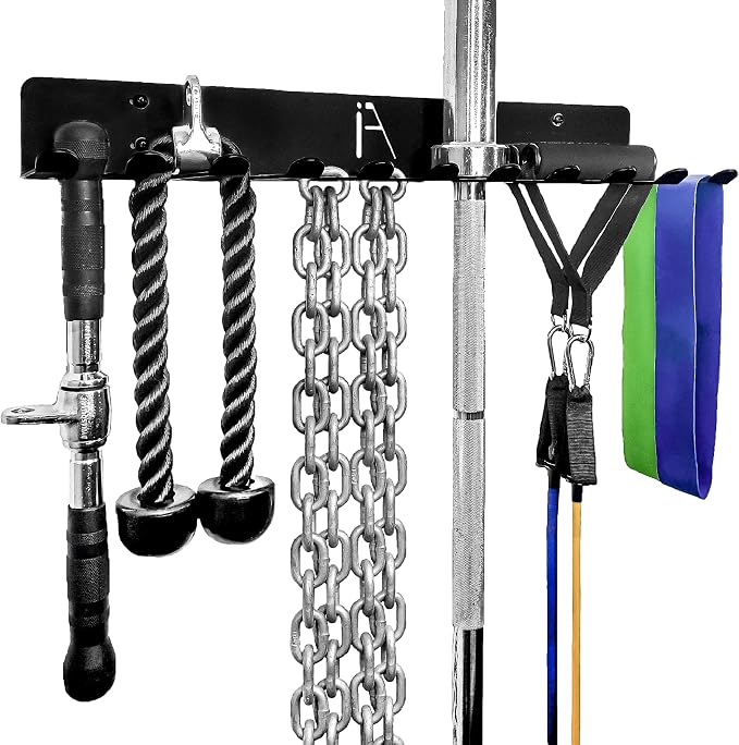 IRON AMERICAN USA Omega Beast Gym Storage Rack 9 OR 11 Hook Heavy-Duty Gym Wall Organizer Gym Caddy Hanger - Gym Accessory Storage - Resistance Bands, Jump Ropes, Barbells, Lifting Belts, Cable Attachments - 2pk