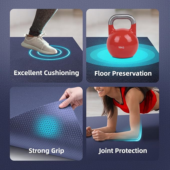 GymCope Large Exercise Mat for Home Workout,12‘x6’/10'x6'/9'x6'/8'x6'/7'x5'/6'x4' (7mm) Extra Thick Workout Mat, High-Density Gym Mat for Cardio, Jump Rope, MMA, Weights (Shoe-Friendly)