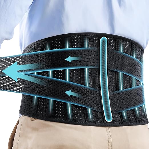 CAMBIVO Back Brace with 9-Stay Adjustable Lumbar Support Belt, BS10 | 9-stay lumbar support, adjustable compression, breathable fit, posture corrector, for work sitting travel, unisex X-Large