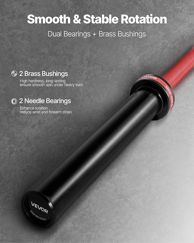 VEVOR 7FT/6FT/4FT Olympic Barbell Bar, Fits 2-Inch Weight Plates, Barbell Bar with Knurled Grip for Strength Training, Weightlifting, Squat, Deadlift, Bench Press, Curl, Overhead Press, 500lbs/700lbs/1000lbs Capacity