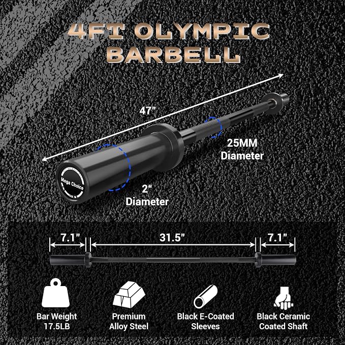 7FT/4 ft Home Gym Barbell Bar – 700LB/1500LB/500LB Capacity, Anti-Slip Knurling, Solid Steel, for Weightlifting, Strength Training